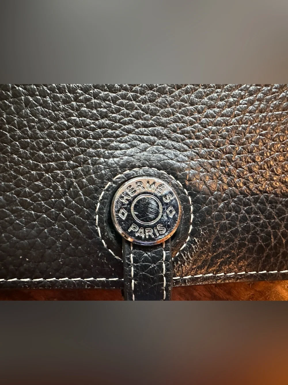 Hermes Black Pebbled Leather Wallet Clutch